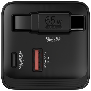 VERBATIM GaN Charger 65W 2 Port retr cable US/EU/UK