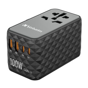 VERBATIM GAN III UNIVERSAL TRAVEL ADAPTER UTA-06 WITH 2 X USB-C PD 100W & QC 4+ / 2 X USB-
