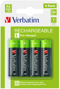 VERBATIM AA Rechargeable Batteries (2 500 series) 4 Pack